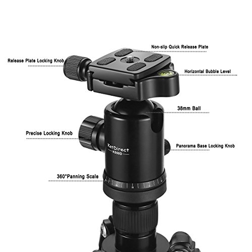 Camera-Tripod-KetDirect-BlackBlue-Aluminium-Compact-Portable-Lightweight-Professional-Camera-Tripods-For-Cameras-monopod-With-360-Degree-Ball-Head-and-Carry-Case-For-Canon-Nikon-Sony-Olympus-DSLR-Came