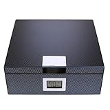 Carbon Fiber Design Handcrafted Modern Cedar Humidor with Front Digital Hygrometer and Humidifier Gel - Holds (25-50 Cigars) by Case Elegance