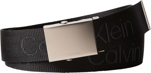 Uomo Cintura Logo Webbing Plaque 3,8 cm con Fibbia a Placchetta, Nero (Black/Pewter), 115 cm
