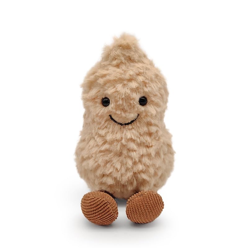 Maomoto Plush Peanut Soft Toy, 5.9‘’ Peanut Plush Doll for Children, Beige Fluffy Stuffed Doll with Feet, Cute Smiling Plush Doll Gift for Birthday and Valentine's Day