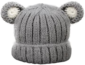 Jon Senkwok Cable Knit Hats For Kids Baby Boy Girl Soft Warm Bear Animal Beanie Hat (Grey)