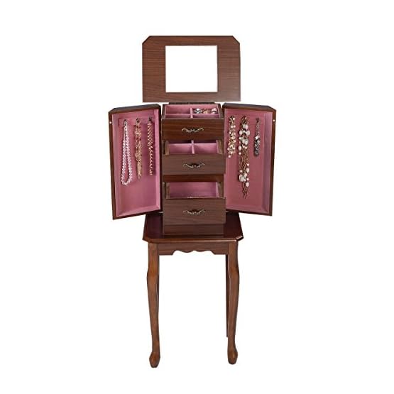 Jewelry Cabinet Armoire Storage Chest Stand Organizer Wood Box Walnut - Image 3