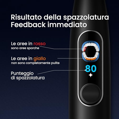 Oclean X Elite 10 Electric Toothbrush, Custom AI Brushing, Touchscreen with 12 Areas Tracking, 40° Oscillation, 5 Modes, Timer, 40 Days, Weather Forecast, IPX7, Black