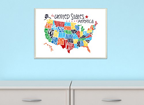 Stupell Home Dcor Use Rainbow Typography Map On White Background Rectangle Wall Plaque, 11 x 0.5 x 15, Proudly Made in USA