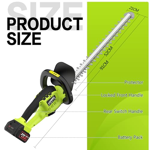 Kalamotti Cordless Hedge Trimmer, 52cm Blade Dual Action Blades Lightweight, Hedge Trimmer Cordless Hedge Cutter with 2x21V Batteries and Charger Included, Trimmer Pruning Branch for Fence, Grass Trim
