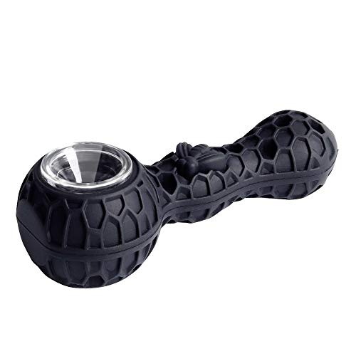 Unbreakable Honey Silicone Straw Pipe with Cleaner Cover and Decorative Bowl Interior (Black) - Thumbnail 5