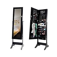 TAESOUW-Home Jewelry Cabinet Lockable Wall/Door Mounted Jewelry Organizer with Mirror (Color : Black, Size : 4837152cm)