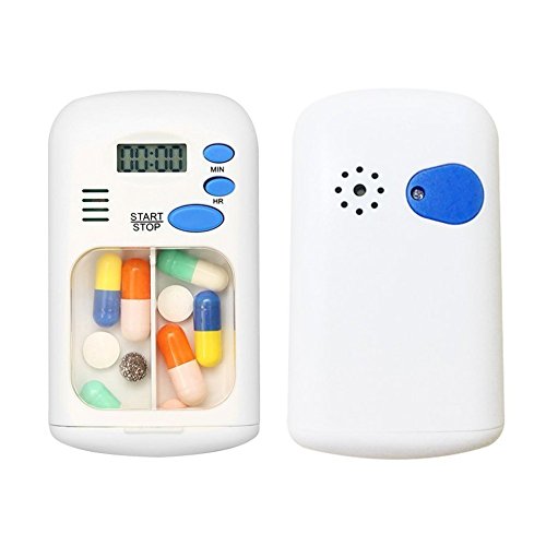 TOOGOO(R) Portable Daily Pill Case Box Storage System 2 Compartment Pillbox & Alarm Clock Elderly Pills Tablet Holder Organizer for Medicine Tablets Vitamins Supplements