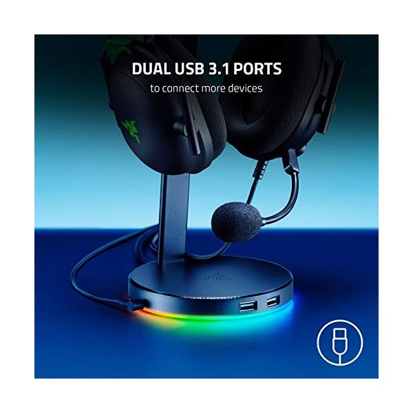 Razer-Base-Station-V2-Chroma-Headset-Stand-WUSB-Hub-Chroma-RGB-Lighting-2X-USB-31-Ports-Non-Slip-Base-Designed-for-Gaming-Headsets-Quartz-Pink Razer Base Station V2 Chroma - Chroma Enabled Headset Stand with 3.1 USB Hub and 7.1 Surround Sound (2 USB 3.1 Ports…