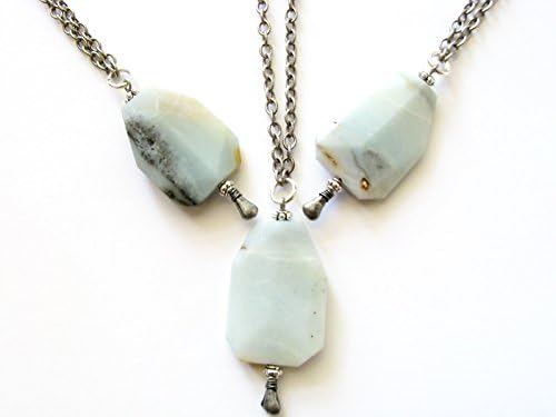 Light Blue Amazonite Drop Pendant Necklace Handmade Raw Stone Natural Gemstone Jewelry