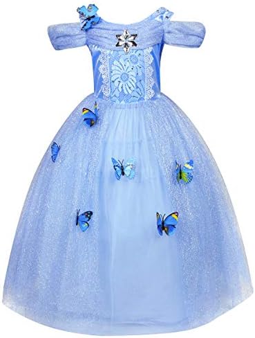 LENSEN Tech Little Girl Princess Costume Butterfly Cosplay Blue Dress