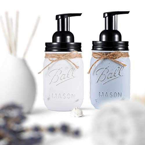 Mason Jar Foaming Soap Dispenser - with 16 Ounce Painted Ball Mason Jar for Bathroom Vanities,Kitchen Sink,Countertops - Made from Rust Proof Stainless Steel Lid and BPA Free Pump / White,2-Pack