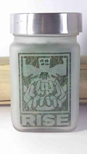 Small Stash Jar with Rise Design, 3" Tall x 2" Wide Etched Glass Herb Storage - Air Tight, Smell Resistant