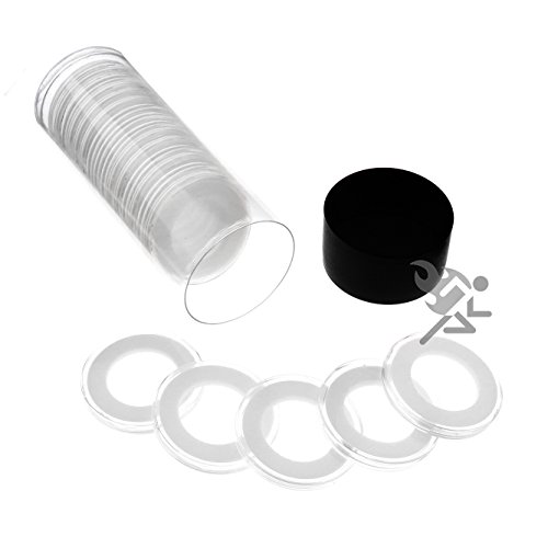 Black Lid Capsule Tube & 20 Air-Tite 26mm White Ring Coin Holders for US Presidential Dollars
