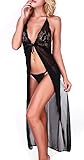 Ruzishun Women's Lace Sexy Lingerie Plus - Size See-through Long Slit Dress
