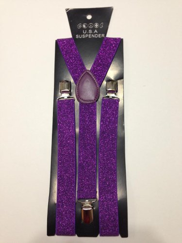 Purple Glitter Suspender for Mens&womens Clip-on Elastic Y-shape Adjustable Braces