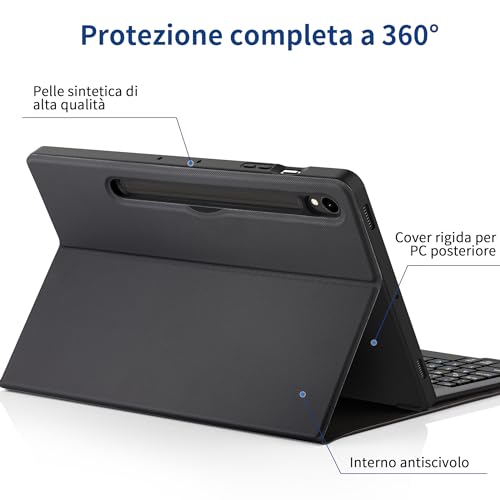 EasyAcc Keyboard Cover for Samsung Galaxy Tab S10 Lite/S10 FE/S9 FE/S9 10.9"/11"(2025/2023) with Screen Protector, [Italian] Removable Keyboard Protective Case with Pen Holder, Black