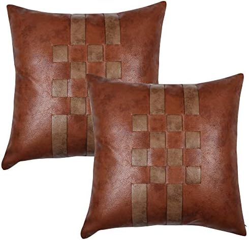AZZARRO Beautiful Design Leather Cushion Cover for Sofa Couch (16 x 16 Inches, Rust) -Set of 2