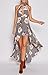 ZESICA Women's Halter Neck Floral Printed High Low Beach Party Maxi Dress,Grey,Medium