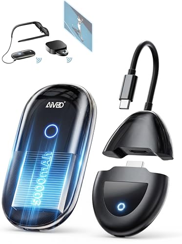 AIMIBO 2026 Wireless HDMI Transmitter and Receiver with 5000mAh Battery, Dual HDMI and USB-C Ports in TX and RX, 4K Decodif, 1080P@60Hz Range 50m for Smartphone Tablet Laptop to Glasses AR TV Projector