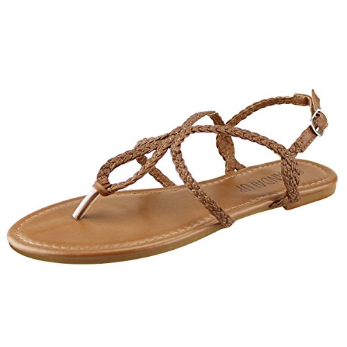 Sandalup women s braided strap thong flat sandals brown…
