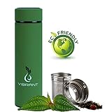 VIBRANT ALL IN ONE Travel Mug - TEA INFUSER Bottle - Insulated HOT COFFEE THERMOS - Cold FRUIT INFUSED Water Flask - Food grade LEAK PROOF Tumbler Double wall Stainless Steel 17oz (Green)