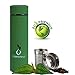 VIBRANT ALL IN ONE Travel Mug - TEA INFUSER Bottle - Insulated HOT COFFEE THERMOS - Cold FRUIT INFUSED Water Flask - Food grade LEAK PROOF Tumbler Double wall Stainless Steel 17oz (Green)