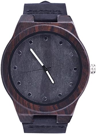Original Factory Handmade Sandalwood Wooden Watch with Genuine Leather Strap Band Japanese Quartz Movement wooden watches for men, Luminous Pointer Hands Round Shape Wrist Watches