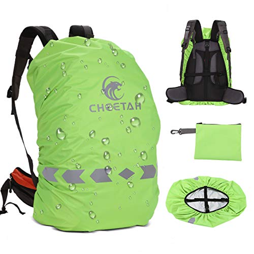CHEETAH Outdoor 100% Waterproof Backpack Rain Covers (45L-80L) with Adjustable Anti-Slip Cross Buckle Strap and Reflective Strip, Durable Strengthened Layer for Hiking, Hunting, Biking,Cycling Green-M
