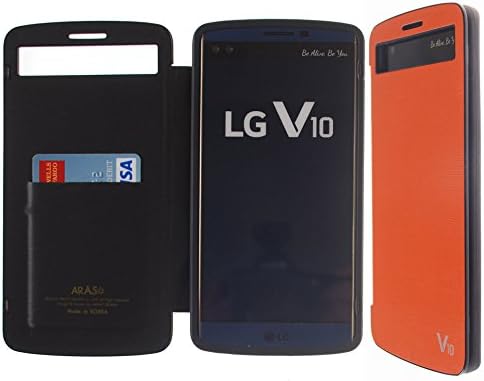 Style Bumper [Quick Window View] Case PU Leather [Magnetic Closure] Flip Cover [Anti Shock] 1 Credit Card Case For LG V10 (Orange)