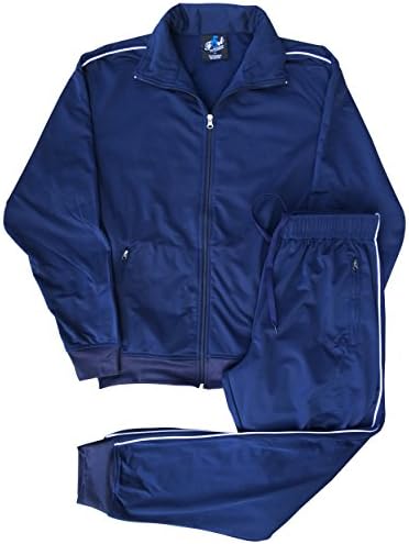 Royal Threads Men Track Pant and Jacket Sweatsuit Jogger Sports Outfit Set (Navy Blue, M)