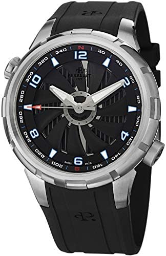 Perrelet Turbine Yacht Mens Automatic Dive Watch - 47mm Analog Black Face with Luminous Hands and Sapphire Crystal - Black Rubber Band Swiss Made Stainless Steel Luxury Diving Watches for Men A1066/4
