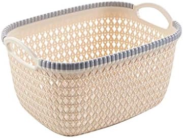 Onegirl Woven Storage Basket for Toy Book Clothes Storage,26cm x 20cm x 14cm,Office Plastic Storage Basket Desktop Finishing Box Cosmetics Debris Case For Bags, Kitchenr,Laundry,Office (Beige)