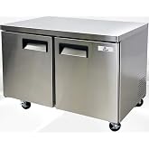 cooler depot Under Counter Freezer 48" Stainless Steel Commercial Freezer with Worktop NSF 2 doors, capacity 13 Cuft, 2 shelves, 0&deg;F to -8&deg;F 115V/60HZ Restaurant-AUF-12376