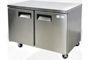 COOLER DEPOT Under Counter Freezer 48" Stainless Steel Commercial Freezer NSF 2 doors, capacity 13 Cuft, 2 shelves, 0°F to -8°F 115V/60HZ Restaurant-AUF-12376