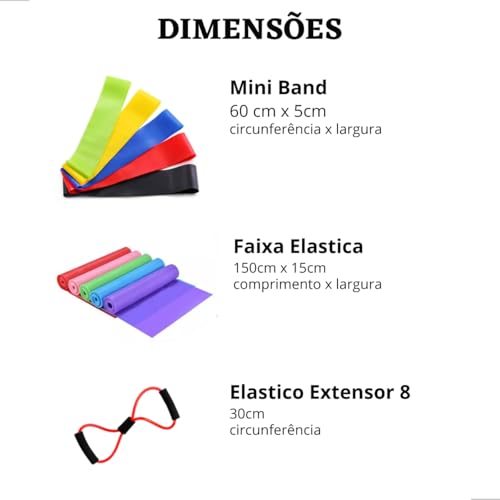 Kit Elástico Extensor Para Exercicio Mais Conjunto De 5 Faixa Elastica Mini Band Para Treino Em Casa Pilates Fisioterapia