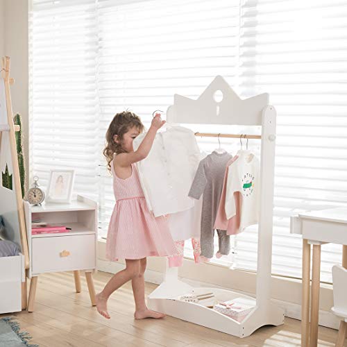 JOLIE VALLÉE TOYS & HOME 2-in-1 Kids Wood Armoire Wardrobe Crown Clothes Rack, White Baby Clothes Storage Rack Standing Closet, Boutique Clothes Rack Organizer for Toddler Girls 2-5 Years - Thumbnail 2