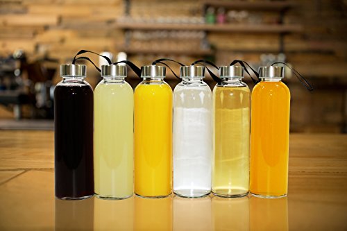 Golden Spoon Glass Water Bottles with Sleeves - 18 Oz Pack of 6 - Sturdy & Durable Construction - Stainless Steel Caps with Carrying Loop - Ideal for Beverages, Juice & Water, Lead and BPA Free