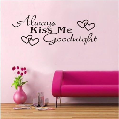 Always Kiss Me Goodnight Wall Decal Bedroom Home Decor Quote Decal Heart Removable Vinyl Art Decoration (10'' X 26'')