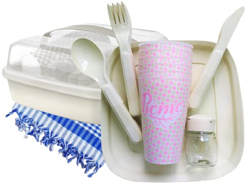 33 Piece Plastic Picnic Set for Camping Outdoor