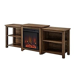 Walker Edison Tiered Wood Fireplace TV Stand with