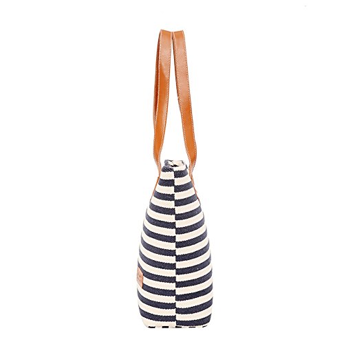 GS.Lee Womens Canvas Handbag Handmade Stripes Purse Tote Shoulder bag, Black - Thumbnail 4