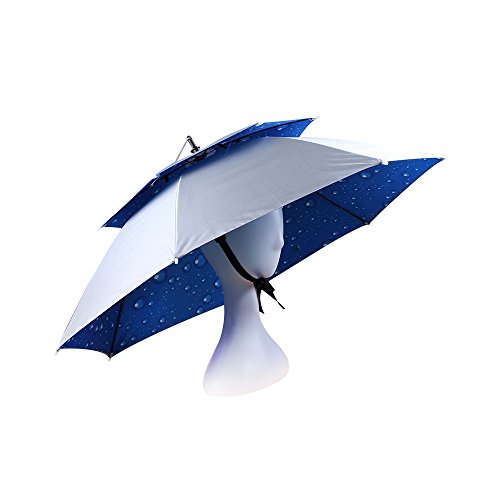 JANGANNSA Double Layer Folding Umbrella Hat Compact UV Wind Protection Sun Rain Cap (Silver)