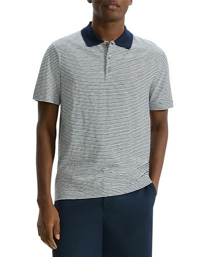 Theory Men's Bron Short Sleeve Polo Shirt in Cosmos Slub Cotton, Baltic Stripe,…