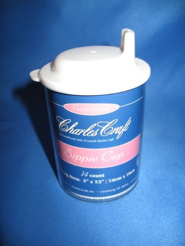 Charles Craft Cross Stitch Sippie Cup w/ White Lid and Vinyl Aida Insert - Free Design Included
