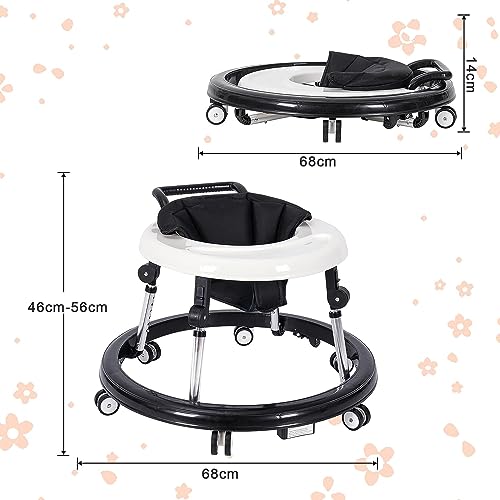 Hcosmy Baby Walker Foldable with 9 Adjustable Heights, Baby Walkers and Activity Center for Boys Girls Babies, Baby Walker and Bouncer Combo with Wheels Portable Anti-Rollover