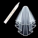 White Double Ribbon Edge Center Cascade Bridal Wedding Veil with Comb&amp; Bride To Be Satin Sash- Bachelorette Party Decorations Supplies