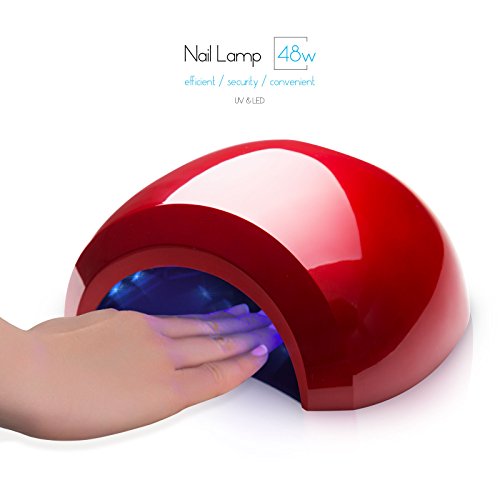 Gellen 48W Powerful UV LED Nail Dryer Lamp, Sensor and Super Fast Drying, with 10s/30s/60s Memory Timers, Smart Fan for Over-Temperature Protection (Red)