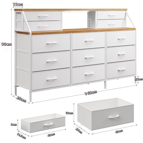 FL FASHION LEADER Cómoda de Dormitorio con 13 cajones, cómoda Grande con Espacio de Almacenamiento, Estructura de Metal, para Dormitorio, (Blanco)
