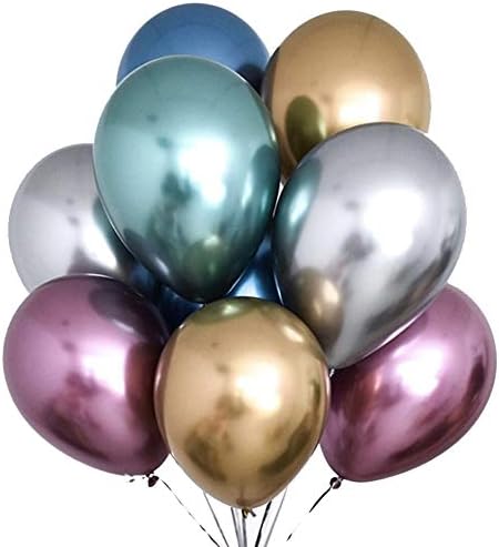 TOSOAR 50 Pack 12 Inches Metallic Latex Balloons Mixed 6 Colors Party Balloons for Wedding Birthdays Party Decorations (Chrome Metallic Balloons)